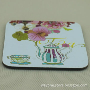Cork Kitchen Coaster, 10 x 10cm, Flower Design, for Promotion, Matching for Mug